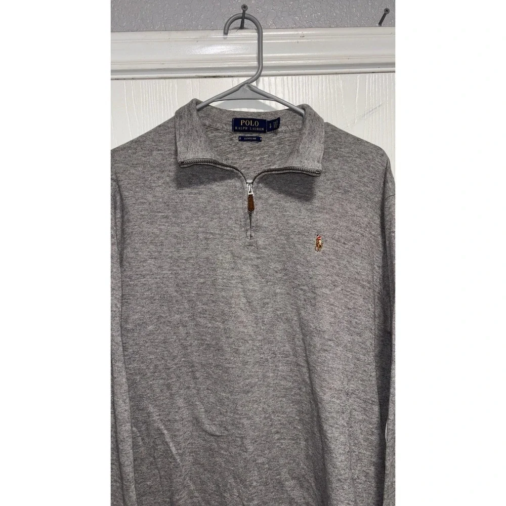 Ralph Lauren Estate Rib Quarter Zip Pullover Gray Small Cotton